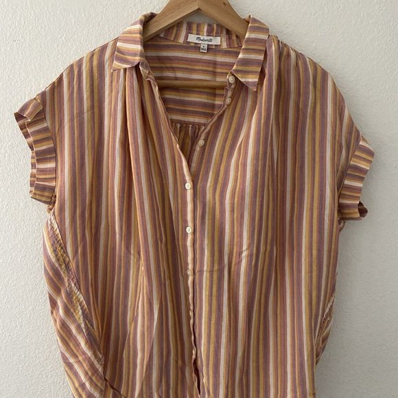 Madewell Shirt Short Cap Sleeve Button Up Stripes Top - Picture 1 of 7